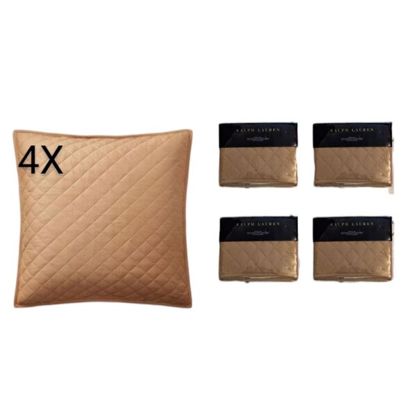 Lot Of 4 NWT Ralph Lauren Euro Sham Cromwell Quilted Camel Beige Tan $1140 Value - Picture 1 of 12